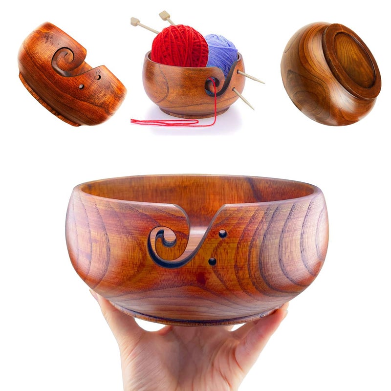 Weabetfu Wooden Yarn Bowl Knitting Yarn Bowls for Crocheting with Holes Knitting Bowl Storage,Perfect Handmade Craft Rosewood Crochet Bowl for Mother's Day and Christmas Gift 6.3''Ã—3'' - Image 3